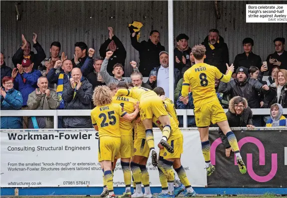  ?? DAVE VOKES ?? Boro celebrate Joe Haigh’s second-half strike against Aveley