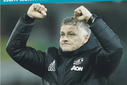  ?? Picture: Reuters ?? THANKING HIS LUCKY STARS. Manchester United manager Ole Gunnar Solskjaer was a relieved man after their away win against Norwich City on Sunday.