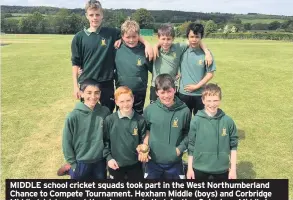  ??  ?? MIDDLE school cricket squads took part in the West Northumber­land Chance to Compete Tournament. Hexham Middle (boys) and Corbridge Middle (girls) ran out the winners - both defeating Ovingham Middle in the finals - and now represent the West at the...