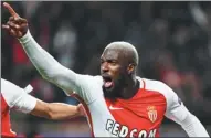  ?? AFP/GETTY IMAGES ?? Tiemoue Bakayoko celebrates scoring for Monaco during the UEFA Champions League last-16, second-leg victory over Manchester City at Stade Louis II in March. The France midfielder has joined Chelsea for $53 million.