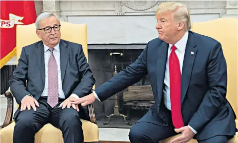  ??  ?? Donald Trump, the US president, yesterday met Jean-claude Juncker, the European Commission president, for talks in the Oval Office at the White House