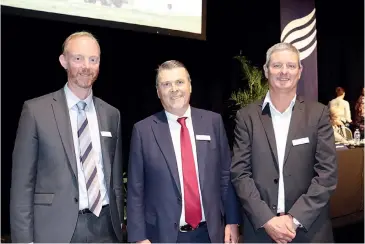  ?? ?? At the Dairy Australia annual general meeting held at Lardner Park at the end of last month are (from left) Dairy Australia managing director David Nation, re-elected chairman Jeff Odgers and GippsDairy chairman Grant Williams.