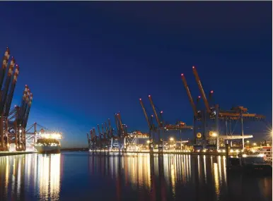  ?? (Fabian Bimmer/Reuters) ?? A CONTAINER SHIP is seen in the Port of Hamburg last month. The slow dismantlin­g of the internatio­nal trade order could hurt midterm export prospects for European countries, and Germany in particular, at a time when the euro-zone economy is benefiting...