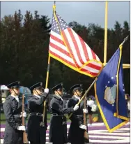  ?? COURTESY OF DREW RAUDENBUSH ?? During the year, the Phoenixvil­le High School Air Force Junior ROTC students often “present the colors” at events like football games.