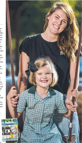  ?? Picture: JERAD WILLIAMS ?? Scarlett Godden, with mum Nikita, has perfect vision after a crowd-funding campaign allowed her to undergo surgery. Inset, how we covered the story in August.