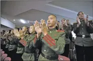  ?? AP/KIN CHEUNG ?? North Korean military cadets attend a gala held in Pyongyang on Saturday, the eve of the 70th anniversar­y of the nation’s founding.