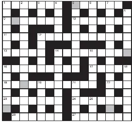  ?? ?? FOR your chance to win, solve the crossword to reveal the word reading down the shaded boxes. HOW TO ENTER: Call 0901 293 6233 and leave today’s answer and your details, or TEXT 65700 with the word CRYPTIC, your answer and your name. Texts and calls cost £1 plus standard network charges. Or enter by post by sending completed crossword to Daily Mail Prize Crossword 16,976, PO Box 28, Colchester, Essex CO2 8GF. Please include your name and address. One weekly winner chosen from all correct daily entries received between 00.01 Monday and 23.59 Friday. Postal entries must be date-stamped no later than the following day to qualify. Calls/texts must be received by 23.59; answers change at 00.01. UK residents aged 18+, excl NI. Terms apply, see Page 62.