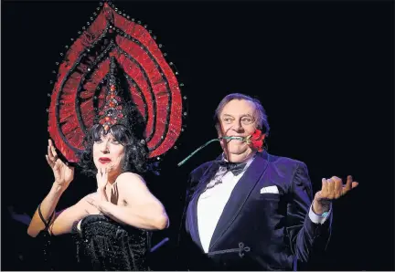  ??  ?? WIEMAR CABARET: Barry Humphries with cabaret star Meow Meow rehearsed for their show staged at Edinburgh’s Usher Hall. Picture: Gordon Terris