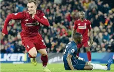  ?? (Afp) ?? Bomber Shaqiri esulta: per lui ieri a Anfield una doppietta al Manchester