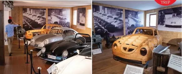  ??  ?? Above: Museum has original wooden buck, plus an example of a Gmünd built aluminium bodied 356