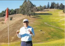  ?? Courtesy Kevin Pon ?? Kevin Pon of Castro Valley made a 2, an extraordin­arily rare “condor,” on the par6 18th hole at Lake Chabot Golf Course.