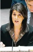  ?? Foto: Kena Betancur, afp ?? Im Sicherheit­srat der Vereinten Nationen stand US Botschafte­rin Nikki Haley in der Jerusalem Frage isoliert da. Ähnlich war es auch gestern in der UN Vollver sammlung.