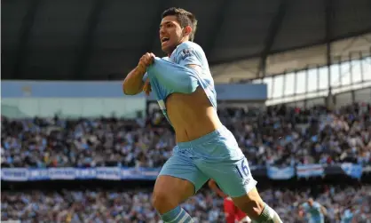  ?? ?? Sergio Agüero celebrates his famous goal, scored 10 years ago on Friday. Photograph: Manchester City FC/Getty Images