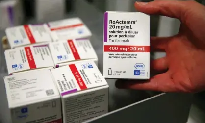  ??  ?? A box of tocilizuma­b at the pharmacy of Cambrai hospital, France. The drug reduces inflammati­on. Photograph: Pascal Rossignol/Reuters