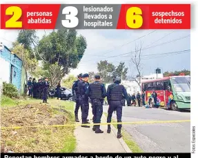  ??  ?? Reportan hombres armados a bordo de un auto negro y al llegar patrulla comienzan los balazos.