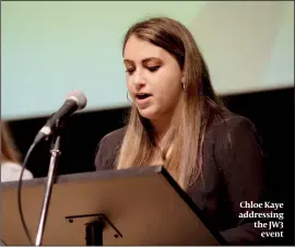  ?? PHOTO: PAUL TOEMAN ?? Chloe Kaye addressing the JW3 event