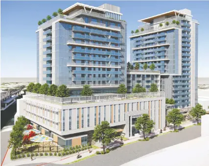  ?? DA ARCHITECTS & PLANNERS/BCGEU/FILES ?? An artist's rendering of the multi-use building in Burnaby that will include rental units, at least half of which will be offered at below-market rents.