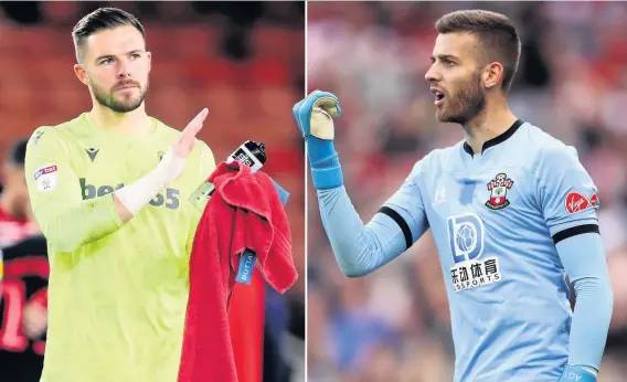  ??  ?? GLOVE STORY: Jack Butland, left, has joined Crystal Palace, leaving Stoke City after seven years with the club, with Angus Gunn coming in from Southampto­n.