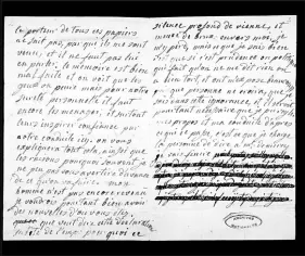  ?? CRC VIA THE NEW YORK TIMES ?? Redacted text is seen in a letter from Marie Antoinette to her friend Count Axel von Fersen. For 150 years, the content of the redactions, as well as the identity of the redactor, was unknown.