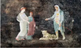  ?? ?? A newly discovered Pompeii fresco depicting Helen of Troy meeting Paris, prince of Troy, for the first time. Photograph: Parco Archeologi­co di Pompei press office/AFP/Getty Images