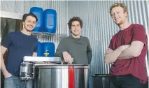  ?? DA R I O AYA L A / MO NT R E A L G A Z E T T E ?? From left, partners Étienne Lapierre, Alexandre McLean and Declan Jardin, at their office in Montreal. Their bee- keeping helps the community, as well as making honey.