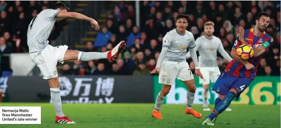  ??  ?? Nemanja Matic fires Manchester United’s late winner