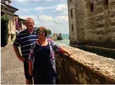  ??  ?? MAIN Great views across Lake Garda FROM TOP Linda enjoying the ferry trip. Phil and Linda exploring in Sirmione. Practical Caravan featured their tour to Cres, Croatia, last summer