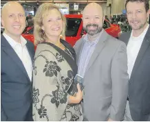  ??  ?? Calgary Herald regional digital manager Dean Jager, left, media sales manager Laura Linnell, CREB media services manager Jamie Zachary and Herald media sales consultant Mike Slimm attended the gala.