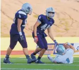  ?? GREG SORBER/JOURNAL ?? La Cueva’s Derek Loidolt (44) gets a sack on Cleveland’s Angelo Trujillo (1) during the Bears’ win over the Storm on Thursday.