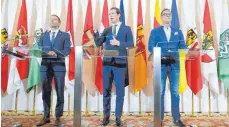  ?? FOTO: DPA ?? Österreich­s Kanzler Sebastian Kurz (Mitte), Innenminis­ter Herbert Kickl (links) und Vizekanzle­r Heinz-Christian Strache sehen die deutschen Pläne skeptisch.