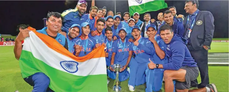  ?? Photo: Times Of India ?? India U19 cricket team celebrate their victory in the U19 World Cup on February 3,2018.