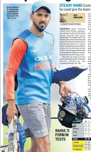  ?? REUTERS ?? At the moment, KL Rahul looks technicall­y the most complete batsman in the side.
