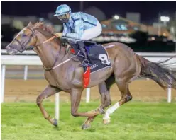  ?? ?? ↑
Xavier Ziani rides Salem Bin Ghadayertr­ained Ziani towards the finish line to win a 1600m conditions contest in Abu Dhabi on Sunday.