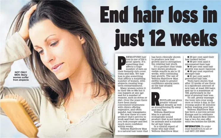  ??  ?? NOT ONLY MEN: Many women suffer from alopecia