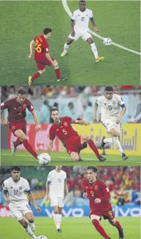  ?? Fotos: efe ?? Pedri-busquets-gavi, la media del Barça y la Roja