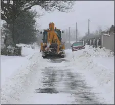  ??  ?? Council workers clearing the road at Tomacork, Carnew.