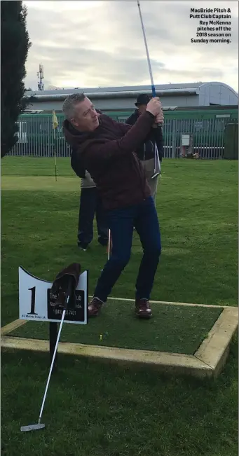  ??  ?? MacBride Pitch & Putt Club Captain Ray McKenna pitches off the 2018 season on Sunday morning.