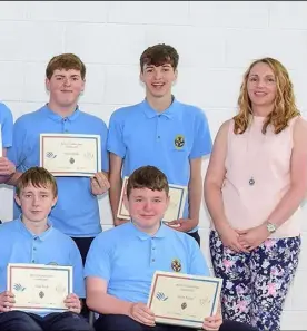  ??  ?? The nominees and winners of the Spirit of Transition Year awards (from left), back – Michael McMahon (principal), Fionn Roche, David Harte, Carlos Sasaran, Eoin Bergin, Daniel Tsapchuk, Niall Reck, Cian Dempsey, Ryan Healy, Shane Bergin and teacher...