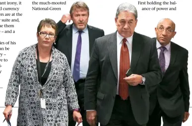  ??  ?? Head of steam: NZ First MP Tracey Martin, adviser Paul Carrad, leader Winston Peters and deputy Ron Mark.