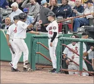  ?? Hans Pennink / Times Union archive ?? Tri-city’s Juan Paulino, left, celebrates his home run against Staten Island during a game in 2019 in Troy. In May, the Valleycats will start their season with an eight-game road trip to Canada — that is, if current travel restrictio­ns are eased.