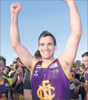  ??  ?? What a day: Nathalia premiershi­p coach Jason Limbrick after the 2015 win against Moama.