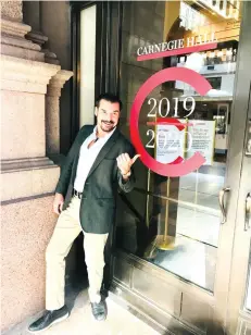  ?? Submitted photo ?? ■ Ball poses in front of Carnegie Hall before his performanc­e in September 2019.