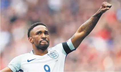 ?? Picture: Reuters ?? BACK IN BUSINESS. England’s Jermain Defoe celebrates after scoring their first goal during the World Cup qualifier against Lithuania at Wembley on Sunday night.
