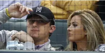  ?? LM OTERO/THE ASSOCIATED PRESS ?? Johnny Manziel and former girlfriend Colleen Crowley take in an Angels-Rangers baseball game in April 2015.