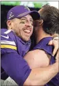  ?? Jeff Roberson / AP ?? After celebratin­g Sunday’s victory, Case Keenum and the Vikings will face the Philadelph­ia Eagles on Sunday at 6:40 p.m.