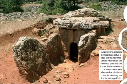  ??  ?? A la derecha, algunas de las piezas estudiadas, fabricadas en diversos momentos del Neolítico y la Edad del Cobre. En la zona donde fueron recuperada­s se alzan distintos asentamien­tos y estructura­s megalítica­s.