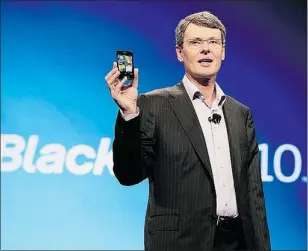  ?? — BLOOMBERG ?? Thorsten Heins, president and CEO of Research In Motion Ltd., speaks at the Blackberry World Conference in Orlando.