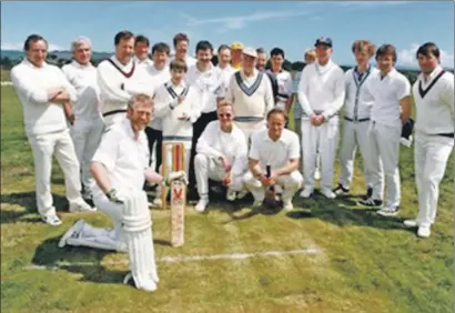  ??  ?? Mid Argyll CC’s final game last month. This included three founding members: Robin Finlay, centre; Gordon Lyburn, far left and Tim Lister, second right. From left, Stewart Turner, Angus Shackleton, Phil Hemmings, Peter Shackleton and Matt Lewis.