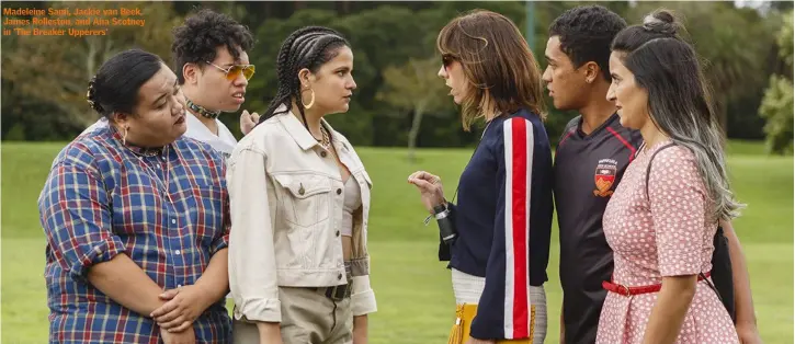  ??  ?? Madeleine Sami, Jackie van Beek, James Rolleston, and Ana Scotney in ‘The Breaker Upperers’