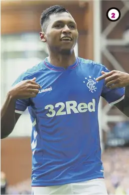  ??  ?? 2 1, Connor Goldson heads in Rangers’ second to as good as put the game beyond St Mirren after 24 minutes. 2, Alfredo Morelos celebrates opening the scoring at Ibrox. 3, Ross Mccrorie fells Nicolai Brock-madsen to receive his red card. 4, Steven Gerrard picked up his first three points as boss.